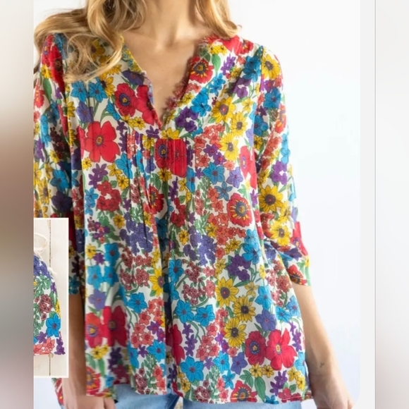 NATURAL LIFE Red Yellow and Blue Floral Relaxed Lightweigth Tunic L/XL - Picture 4 of 9